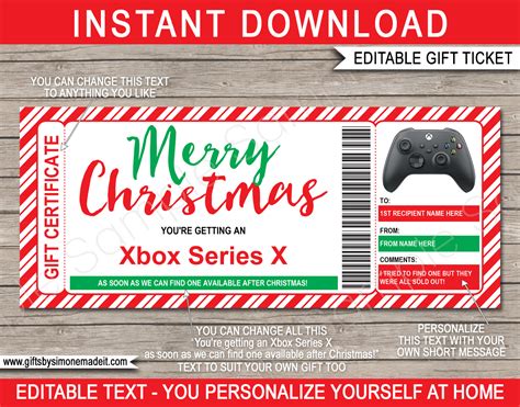 Printable Xbox Gift Card Template